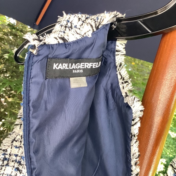 Karl Lagerfeld Paris Sleeveless Tonal Tweed Pocket Sheath dress, Size 10 - Picture 7 of 8